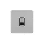 Soho Lighting Brushed Chrome Flat Plate 20A 1 Gang Double Pole Switch Blk Ins Screwless