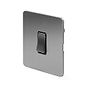 The Lombard Collection Brushed Chrome Flat Plate 20A 1 Gang Double Pole Switch Blk Ins Screwless