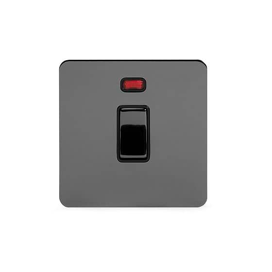 Soho Lighting Black Nickel Flat Plate 20A 1 Gang Double Pole Switch With Neon Blk Ins Screwless