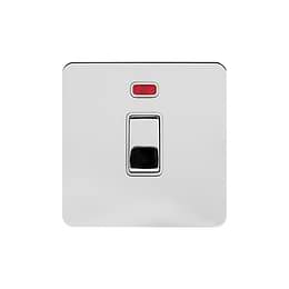 Soho Lighting Polished Chrome Flat Plate 20A 1 Gang Double Pole Switch With Neon Wht Ins Screwless