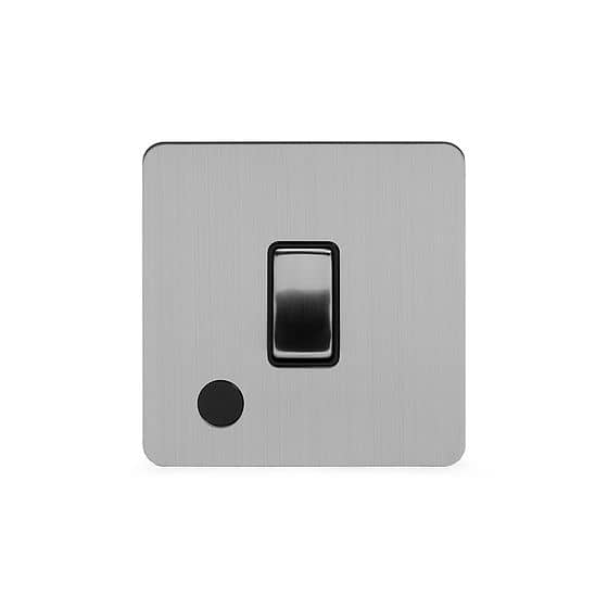 Soho Lighting Brushed Chrome Flat Plate 20A 1 Gang Double Pole Switch Flex Outlet Blk Ins Screwless