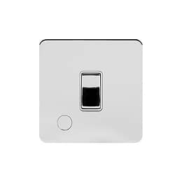 Soho Lighting Polished Chrome Flat Plate 20A 1 Gang Double Pole Switch Flex Outlet Wht Ins Screwless
