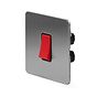 The Lombard Collection Brushed Chrome Flat Plate 45A 1 Gang Double Pole Switch, Single Plate Blk Ins Screwless