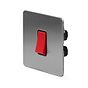 The Lombard Collection Brushed Chrome Flat Plate 45A 1 Gang Double Pole Switch, Single Plate Blk Ins Screwless