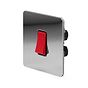 The Finsbury Collection Polished Chrome Flat Plate 45A 1 Gang Double Pole Switch Single Plate Blk Ins Screwless