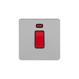 Soho Lighting Brushed Chrome Flat Plate 45A 1 Gang Double Pole Switch With Neon