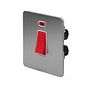 The Lombard Collection Brushed Chrome Flat Plate 45A 1 Gang Double Pole Switch With Neon Single Plate Wht Ins Screwless