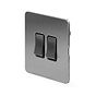 The Lombard Collection Brushed Chrome Flat Plate 10A 2 Gang 2 Way Switch Blk Ins Screwless