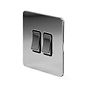 The Finsbury Collection Polished Chrome Flat Plate 10A 2 Gang 2 Way Switch Blk Ins Screwless