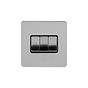 Soho Lighting Brushed Chrome Flat Plate 10A 3 Gang 2 Way Switch Blk Ins Screwless