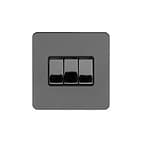 Soho Lighting Black Nickel Flat Plate 10A 3 Gang 2 Way Switch Blk Ins Screwless