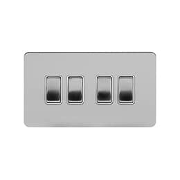 Soho Lighting Brushed Chrome Flat Plate 10A 4 Gang 2 Way Switch Wht Ins Screwless