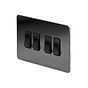 The Connaught Collection Black Nickel Flat Plate 10A 4 Gang 2 Way Switch Blk Ins Screwless