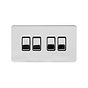 Soho Lighting Polished Chrome Flat Plate 10A 4 Gang 2 Way Switch Blk Ins Screwless