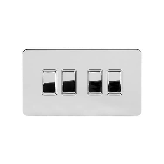 Soho Lighting Polished Chrome Flat Plate 10A 4 Gang 2 Way Switch Wht Ins Screwless