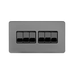 Soho Lighting Black Nickel Flat Plate 10A 6 Gang 2 Way Switch Blk Ins Screwless