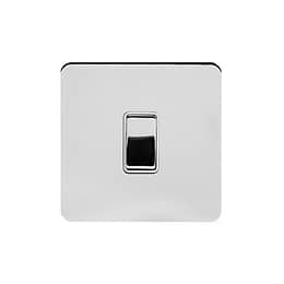 The Finsbury Collection Polished Chrome Flat Plate 1 Gang Intermediate Switch Wht Ins Screwless