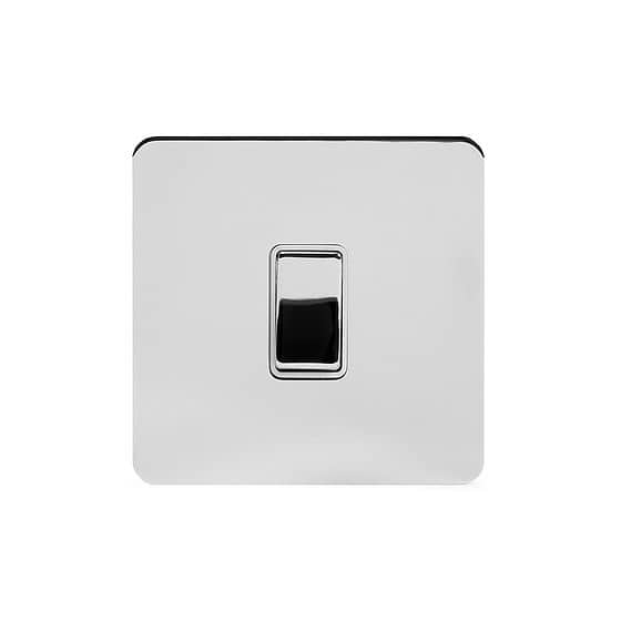 The Finsbury Collection Polished Chrome Flat Plate 1 Gang Intermediate Switch Wht Ins Screwless