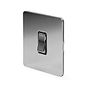 The Finsbury Collection Polished Chrome Flat Plate 1 Gang Intermediate Switch Blk Ins Screwless