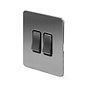 The Lombard Collection Brushed Chrome Flat Plate 2 Gang Intermediate Switch Blk Ins Screwless