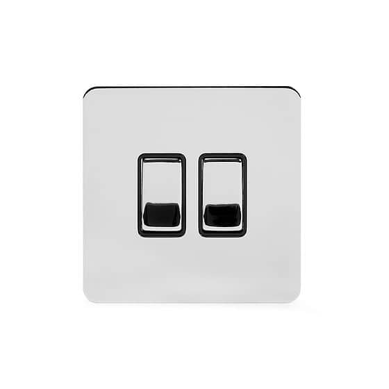 Soho Lighting Polished Chrome Flat Plate 2 Gang Intermediate Switch Blk Ins Screwless