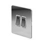 The Finsbury Collection Polished Chrome Flat Plate 2 Gang Intermediate Switch Wht Ins Screwless