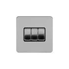 Soho Lighting Brushed Chrome Flat Plate 3 Gang Intermediate Switch Blk Ins Screwless