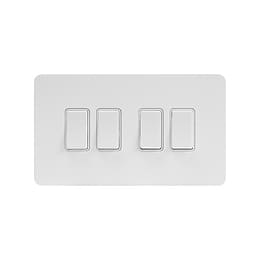 The Eldon Collection White Metal Flat Plate 10A 4 Gang Intermediate Switch Wht Ins Screwless