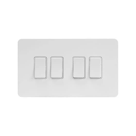 The Eldon Collection White Metal Flat Plate 10A 4 Gang Intermediate Switch Wht Ins Screwless