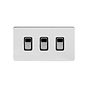 Soho Lighting Polished Chrome Flat Plate 10A 3 Gang Switch on Double Plate 2 Way Blk Ins Screwless