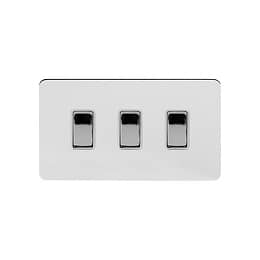 Soho Lighting Polished Chrome Flat Plate 10A 3 Gang Switch on Double Plate 2 Way Wht Ins Screwless