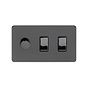 The Connaught Collection Black Nickel Flat Plate 3 Gang Light Switch with 1 Dimmer (2-Way Intelligent Dimmer & 2 x 2-Way Light Switch)