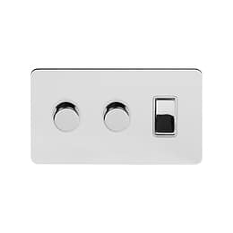 The Finsbury Collection Polished Chrome Flat Plate 3 Gang Dimmer and Rocker Switch Combo (2 x 2-Way Intelligent Dimmer & 2-Way Switch)
