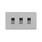 Soho Lighting Brushed Chrome Flat Plate 10A 3 Gang Switch on Double Plate 2 Way Wht Ins Screwless