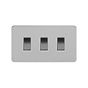 The Lombard Collection Brushed Chrome Flat Plate 10A 3 Gang Switch on Double Plate 2 Way Wht Ins 2 Way Screwless