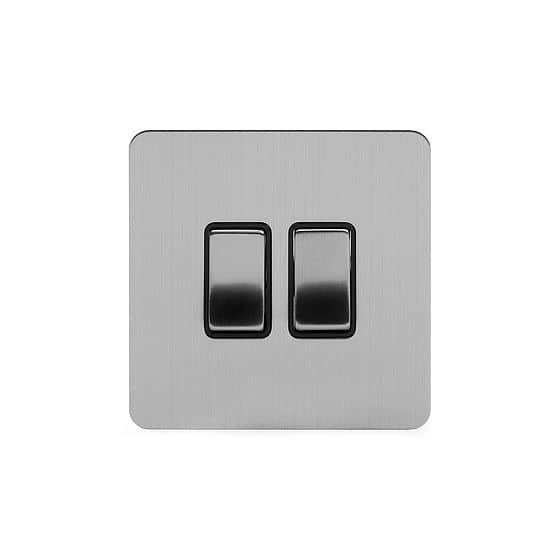 Soho Lighting Brushed Chrome Flat Plate 2 Gang Switch With 1 Intermediate Bk Ins Screwless