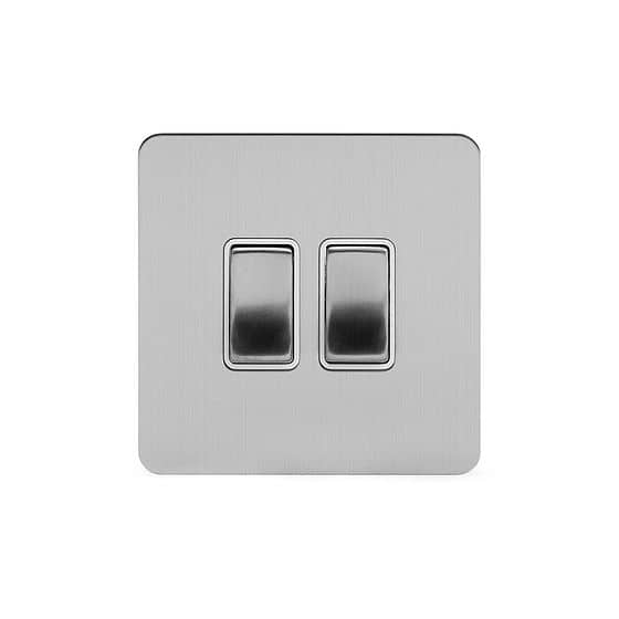 Soho Lighting Brushed Chrome Flat Plate 2 Gang Switch With 1 Intermediate Wht Ins Screwless