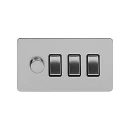 The Lombard Collection Brushed Chrome Flat Plate 4 Gang Dimmer and Rocker Switch Combo (1 x 2- Way Intelligent Dimmer 3 x 2 -Way Switch)