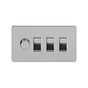 The Lombard Collection Flat Plate Brushed Chrome 4 Gang Switch with 1 Dimmer (1x150W LED Dimmer 3x20A Switch) White Inserts