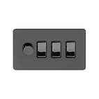 Soho Lighting Black Nickel Flat Plate 4 Gang Switch with 1 Dimmer (1x150W LED Dimmer 3x20A Switch)