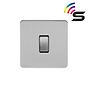 The Lombard Collection Brushed Chrome Flat Plate 1 Gang 150W Smart Rocker Switch Black Insert