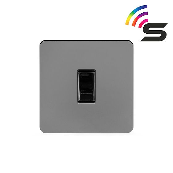 The Connaught Collection Black Nickel Flat Plate 1 Gang 150W Smart Rocker Switch Black Insert