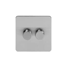 Soho Lighting Brushed Chrome Flat Plate 250W 2 Gang 2 Way Trailing Dimmer Screwless