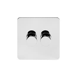 Soho Lighting Polished Chrome Flat Plate 250W 2 Gang 2 Way Trailing Dimmer Screwless