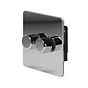 The Finsbury Collection Polished Chrome Flat Plate 2 Gang 2 Way Trailing Dimmer Screwless 100W LED (250w Halogen/Incandescent)