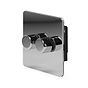 The Finsbury Collection Polished Chrome Flat Plate 2 Gang 2 -Way Intelligent Dimmer 150W LED (300w Halogen/Incandescent)