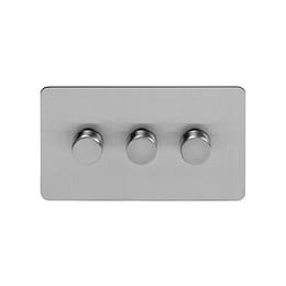 Soho Lighting Brushed Chrome Flat Plate 250W 3 Gang 2 Way Trailing Dimmer Screwless