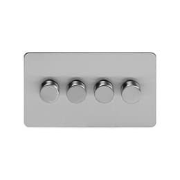 Soho Lighting Brushed Chrome Flat Plate 250W 4 Gang 2 Way Trailing Dimmer Screwless