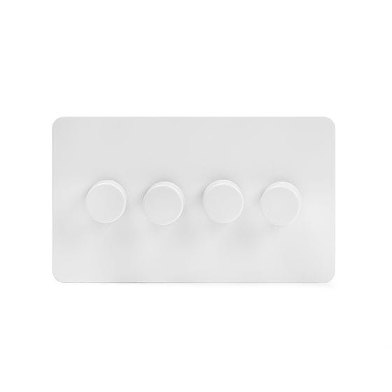 Soho Lighting White Metal Flat Plate 250W 4 Gang 2 Way Trailing Dimmer Wht Ins Screwless