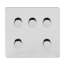 Polished Chrome Flat Plate 5 Gang Dimmer Switch